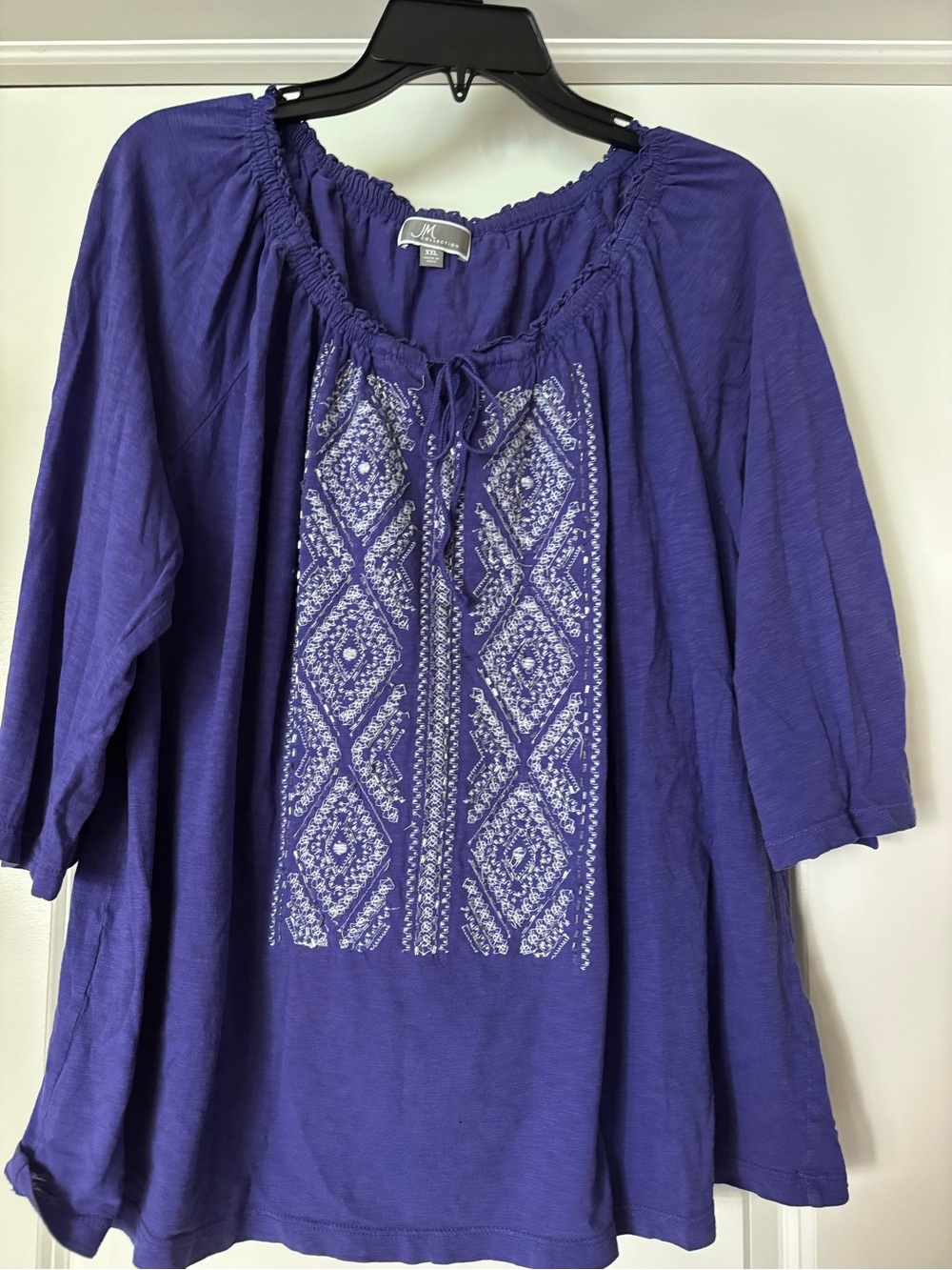 JM Collection Purple Embroidered Peasant Top size XXL